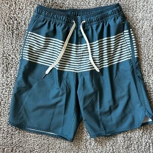 Fair Harbor Men's Anchor Size Small Seafoam Green Swim Shorts with White Stripes